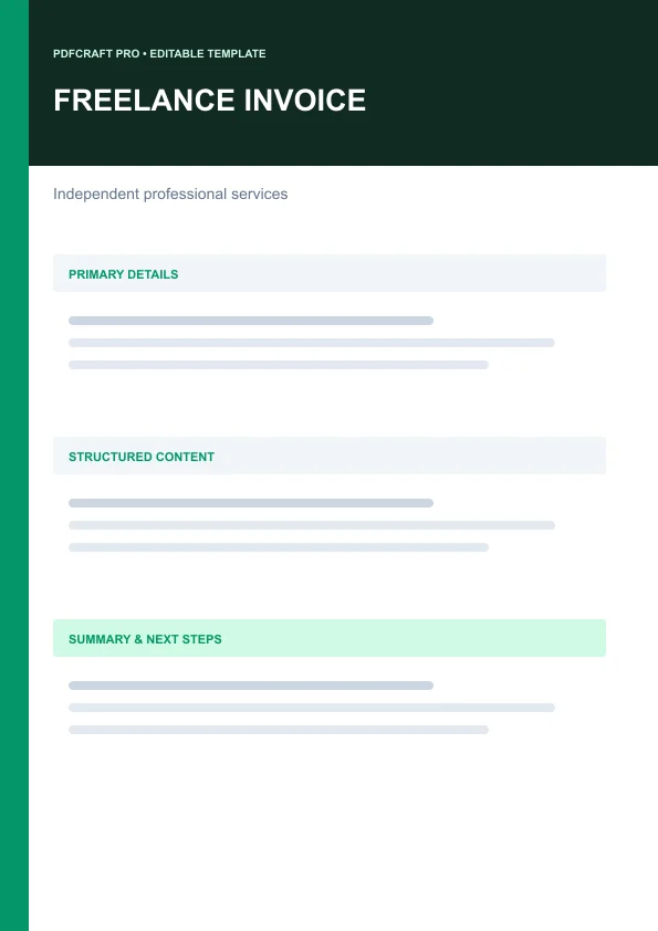 Freelance Invoice editable PDF template preview