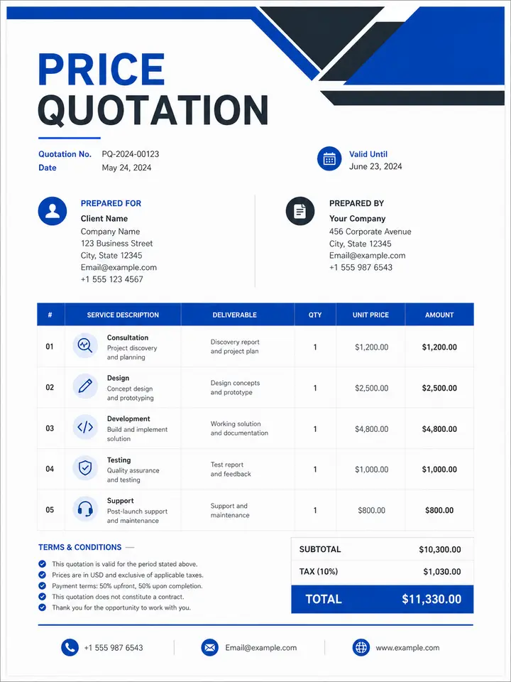 Price Quotation editable PDF template preview