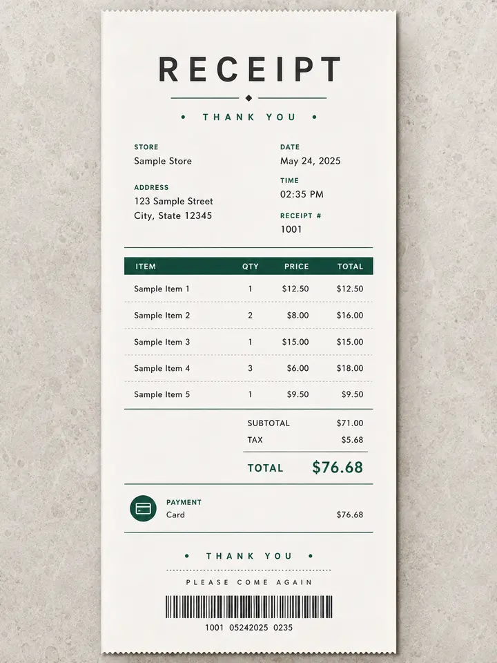 Store Receipt editable PDF template preview